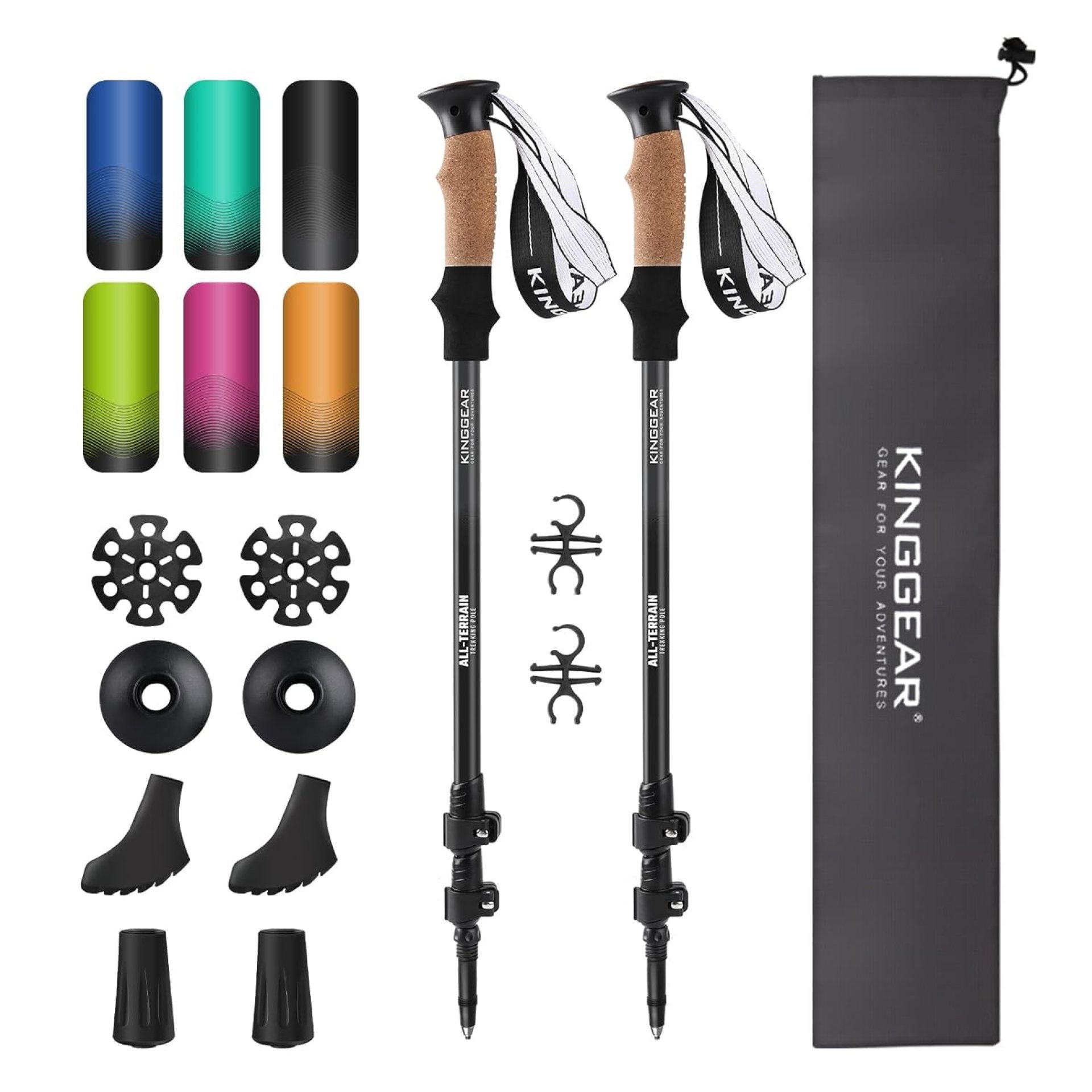 KINGGEAR Trekking Poles, Collapsible Adjustable Walking Sticks, Lightweight 7075 Aluminum, Quick Flip Lock, Anti-Sweat Cork, Tungsten Tips for Hiking, Nordic Walking and Cross Trekking(Black) KINGGEAR Trekking Poles, Collapsible Adjustable Walking Sticks, Lightweight 7075 Aluminum, Quick Flip Lock, Anti-Sweat Cork, Tungsten Tips for Hiking, Nordic Walking and Cross Trekking(Black)