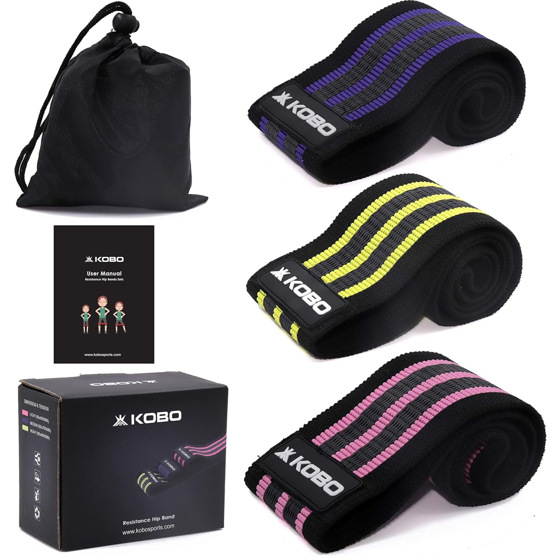 Kobo AC-90 Resistance 3″ Wide Non Slip Loop Band for Squats, HIPS & Glutes, Yoga, Crossfit, Stretching, Physical Therapy Hip Band, Includes Travel Bag and Workout Guide Booklet, Medium (Multicolor) Kobo AC-90 Resistance 3″ Wide Non Slip Loop Band for Squats, HIPS & Glutes, Yoga, Crossfit, Stretching, Physical Therapy Hip Band, Includes Travel Bag and Workout Guide Booklet, Medium (Multicolor)