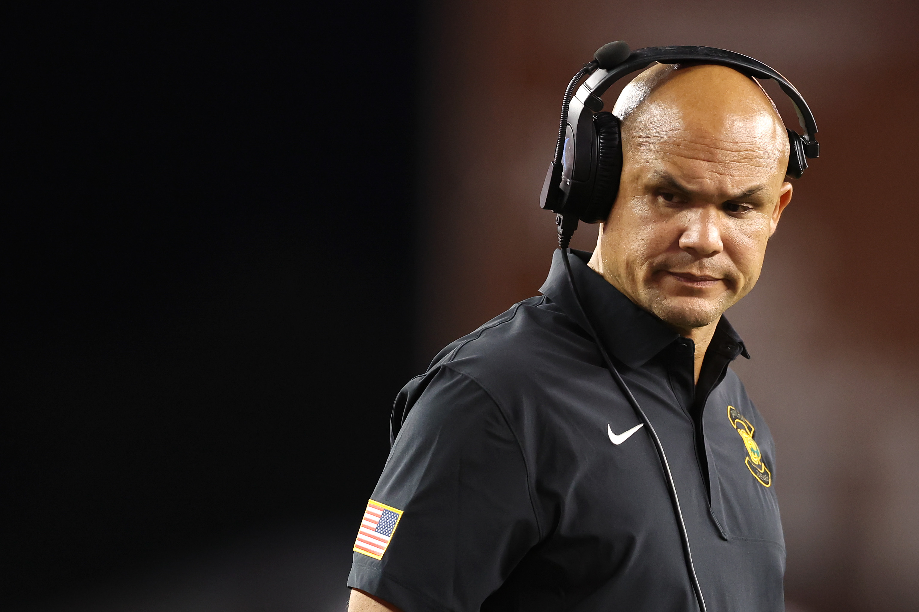 WACO, TEXAS - NOVEMBER 15: Head coach Dave Aranda of the Baylor Bears looks on during the second half of the game against the Utah Utes at McLane Stadium on November 15, 2025 in Waco, Texas. (Photo by Sam Hodde/Getty Images)