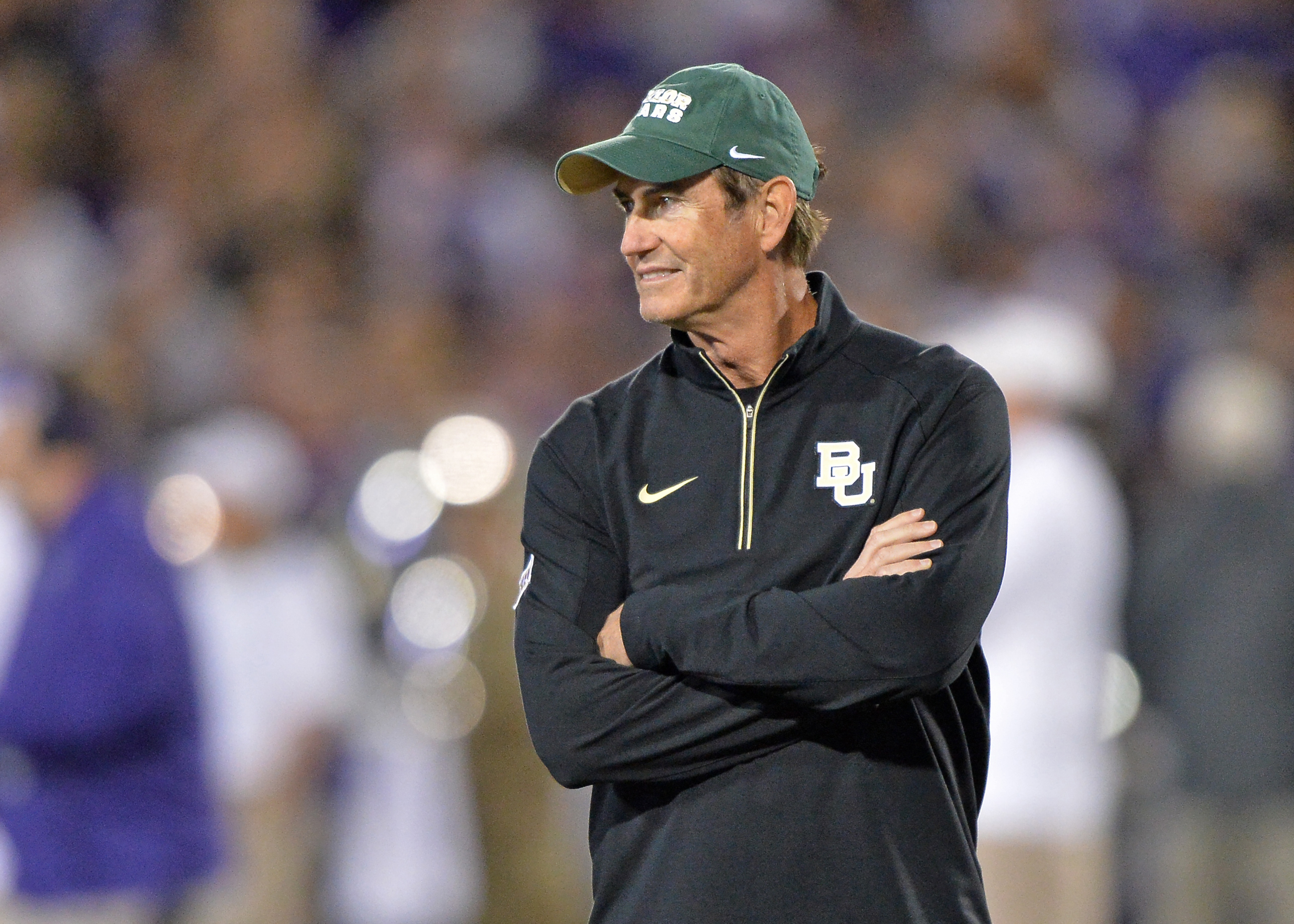 MANHATTAN, KS - NOVEMBER 05: Head coach Art Briles of the Baylor Bears looks on prior to a game against the Kansas State Wildcats on November 5, 2015 at Bill Snyder Family Stadium in Manhattan, Kansas. (Photo by Peter G. Aiken/Getty Images)