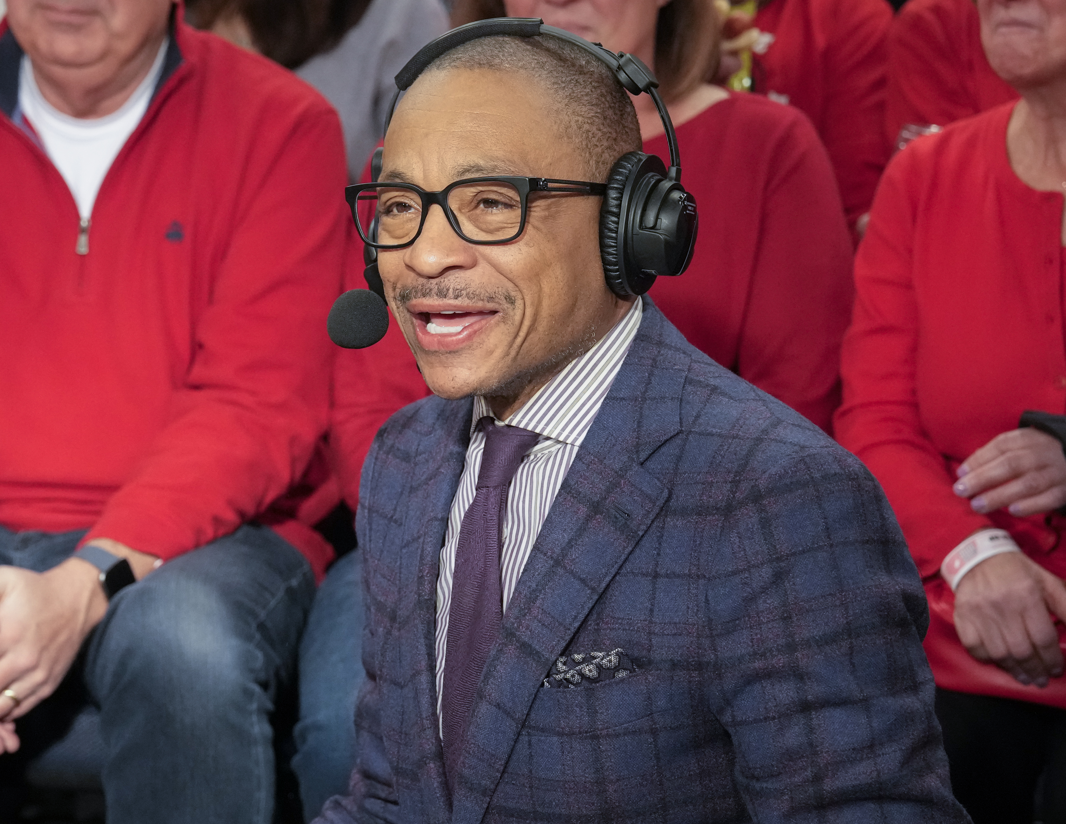 NEW YORK, NY - FEBRUARY 23: Fox Sports play-by-play announcer Gus Johnson before a college basketball game between the St. John's Red Storm and the Connecticut Huskies at Madison Square Garden on February 23, 2025 in New York City. (Photo by Porter Binks/Getty Images).