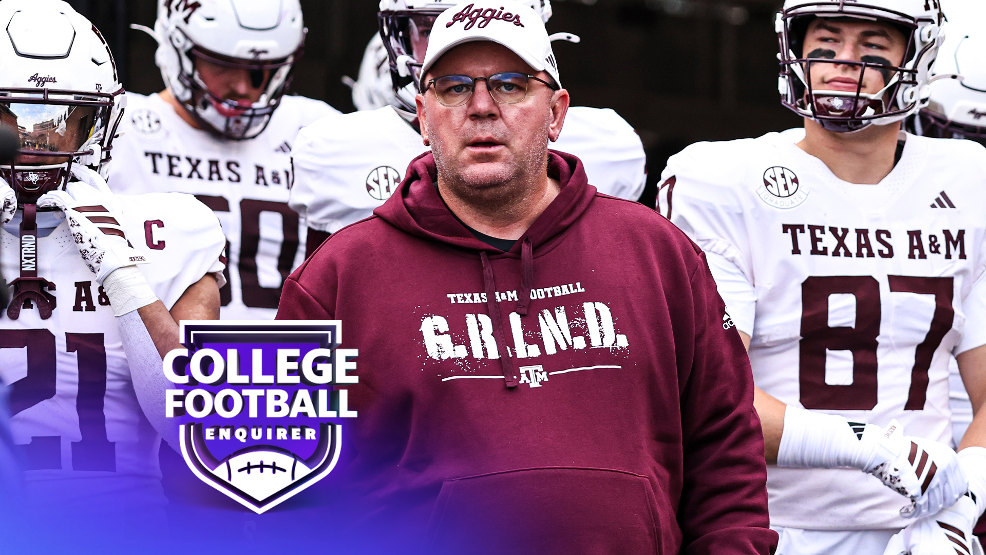 Texas A&M Aggies head coach Mike Elko prepares to lead his team onto the field.Photo by Scott Winters/Icon Sportswire via Getty Images