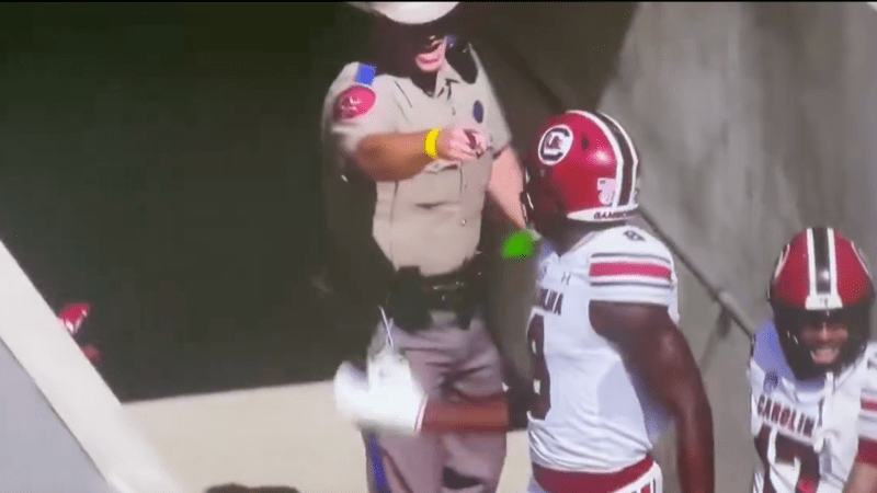 Officer on Texas A&M sidelines 'relieved of his game day assignment' after bumping and scolding South Carolina players Officer on Texas A&M sidelines 'relieved of his game day assignment' after bumping and scolding South Carolina players