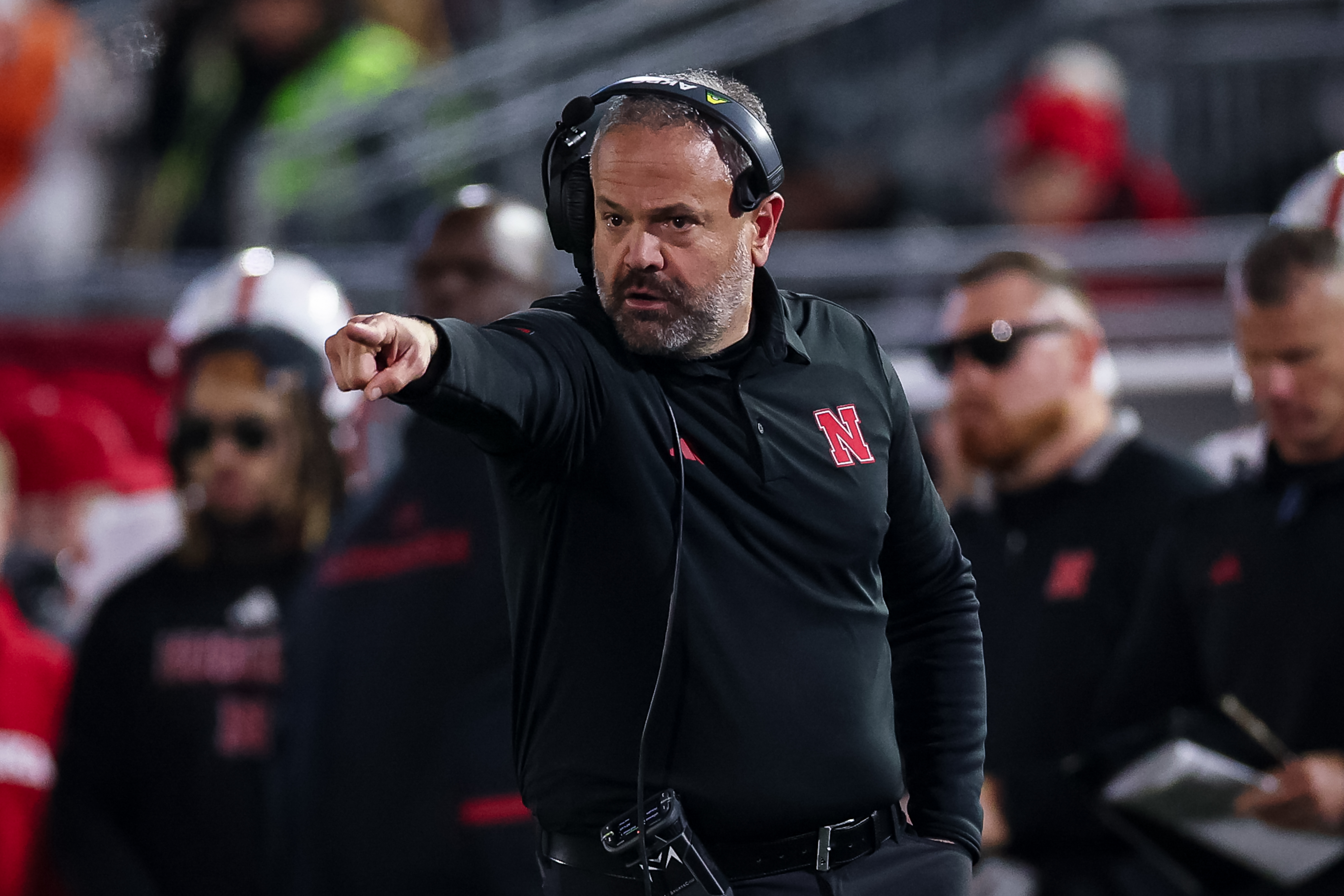 STATE COLLEGE, PA - NOVEMBER 22: Head coach Matt Rhule of the Nebraska Cornhuskers reacts to a play against the Penn State Nittany Lions during the first half at West Shore Home Field at Beaver Stadium on November 22, 2025 in State College, Pennsylvania. (Photo by Scott Taetsch/Getty Images)