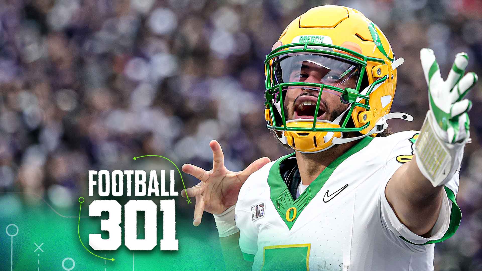 SEATTLE, WASHINGTON - NOVEMBER 29: Dante Moore #5 of the Oregon Ducks celebrates a touchdown during the second half against the Washington Huskies at Husky Stadium on November 29, 2025 in Seattle, Washington. (Photo by Steph Chambers/Getty Images)