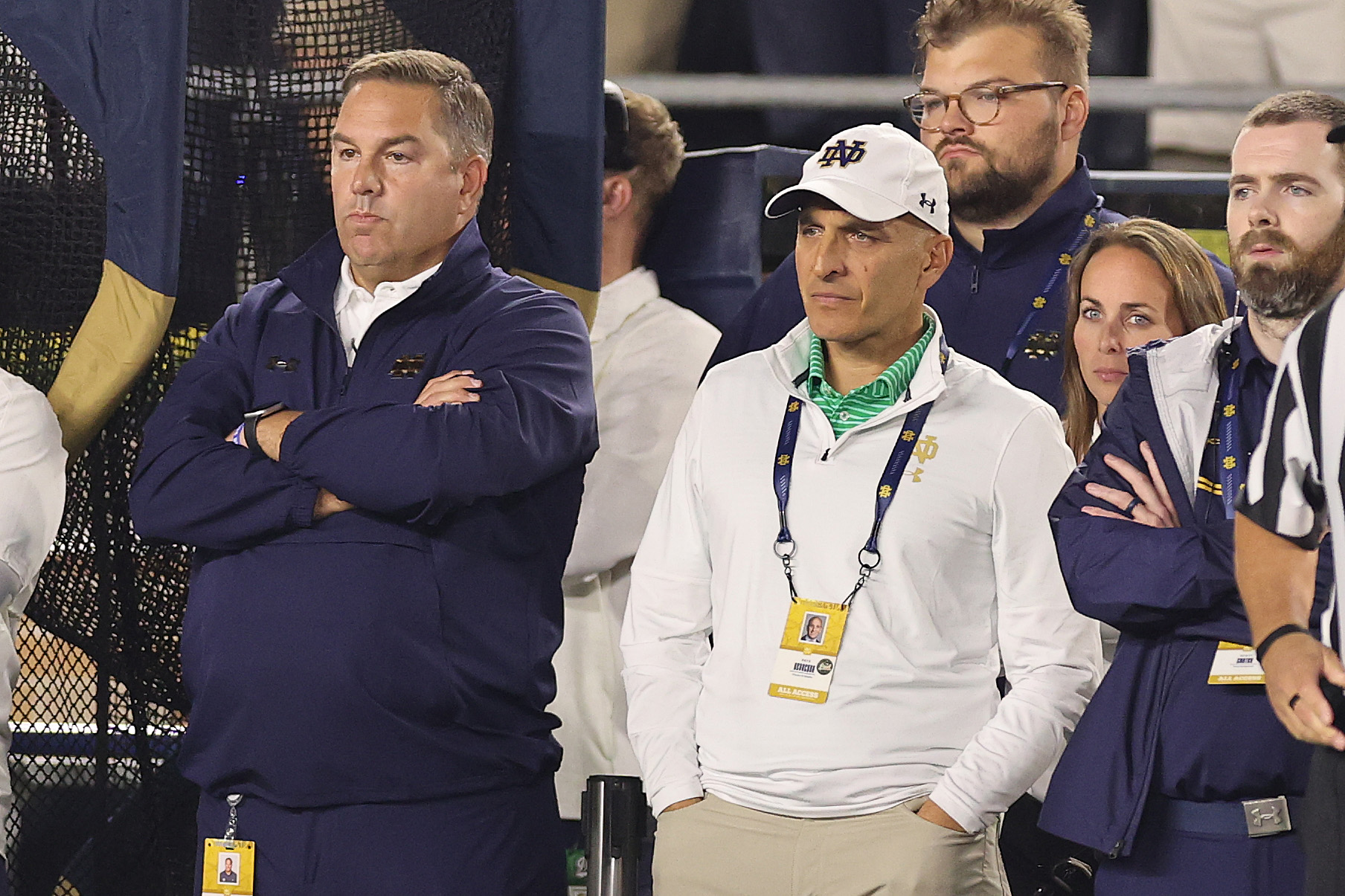 SOUTH BEND, INDIANA - SEPTEMBER 13: Athletic Director Pete Bevacqua of the Notre Dame Fighting Irish looks on during the second half against the Texas A&M Aggies at Notre Dame Stadium on September 13, 2025 in South Bend, Indiana. (Photo by Michael Reaves/Getty Images)