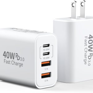 USB C Charger Block, 2Pack 40W 4 Ports Type C Charger Fast Phone Charging Cubes PD USBC Wall Plug+QC 3.0 USB A Charger Power Brick Box for iPhone 16/15/14/13/12/11 Pro Max, iPad,Samsung Galaxy,Pixel