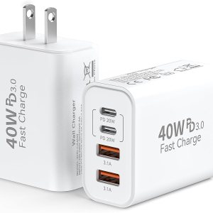USB C Wall Fast Charger Block, 40W 4-Port Type C Charger Fast Charging Blocks PD Power Charger Adapter+QC 3.0 USB Multiport Charger Brick for iPhone 16/15/14/13/12 Pro Max, iPad, Galaxy S24/23-2Pack