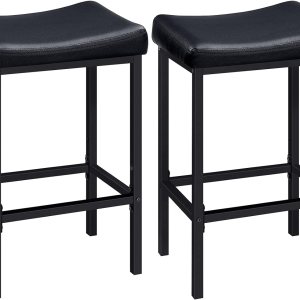 HOOBRO Bar Stools, Set of 2 Bar Chairs, Counter Height Stools, Saddle Stools with Curved Surface, Kitchen Stools, 24.8 Inches, 2.4″ Thick Upholstery, for Kitchen, Dining Room, Cafe Black BB10BY01