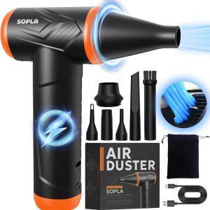 Electric Compressed Air Duster 150000RPM with Car Slime Dust Cleaning Gel, Mini Air Blower for Electronics, No Canned Air Duster for Computers, Electric Air Duster Blower for PC, Electronic Duster