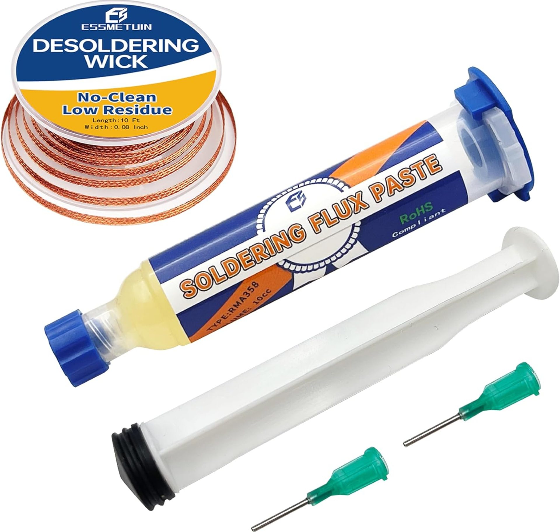 Solder flux for Electronics Soldering, No Clean Soldering Flux Paste (10CC) & Desoldering Wick Solder flux for Electronics Soldering, No Clean Soldering Flux Paste (10CC) & Desoldering Wick