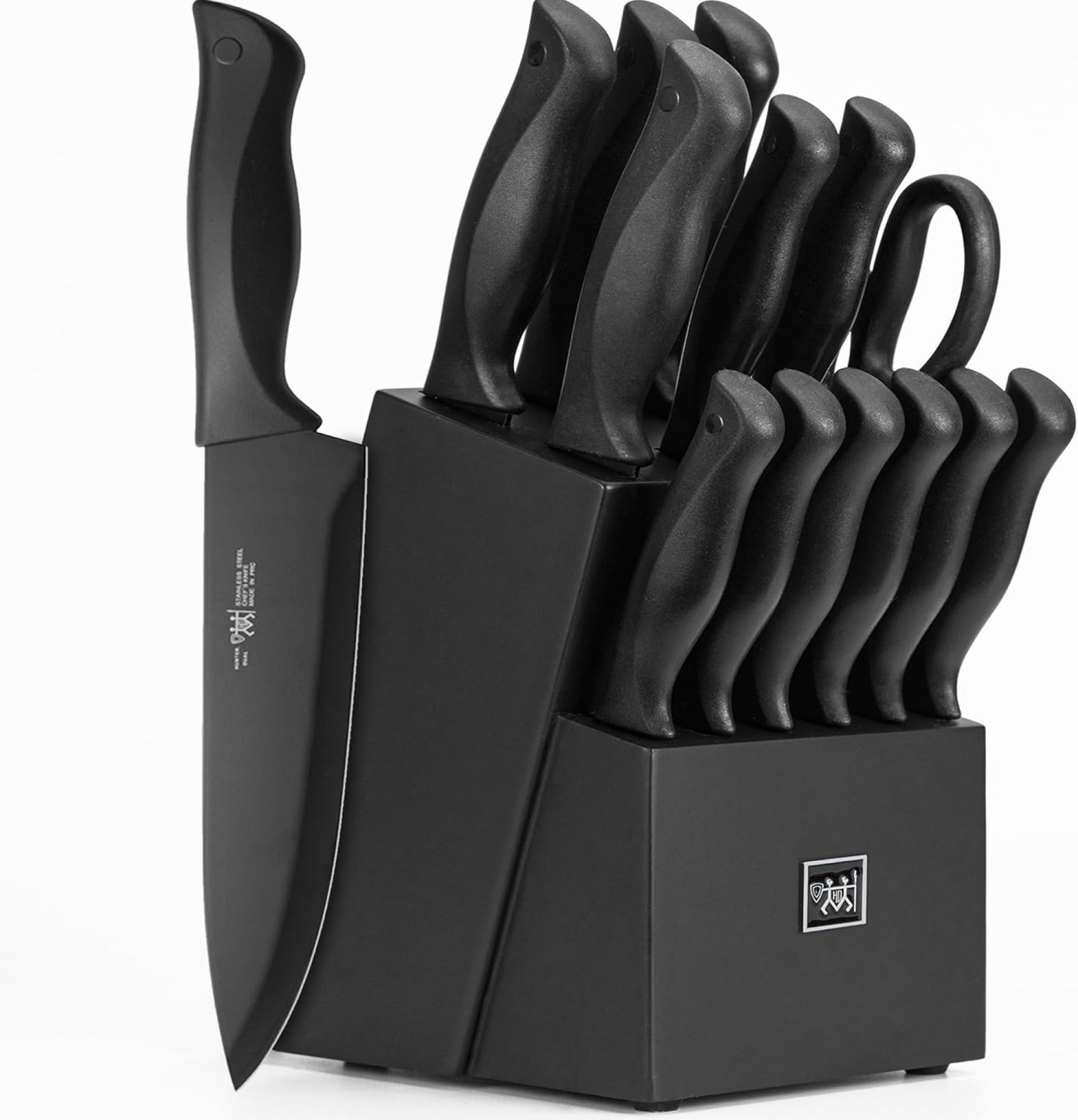 Knife Set, HUNTER.DUAL 15 Pcs Kitchen Knife Set with Block Self Sharpening, Dishwasher Safe, Anti-slip Handle, Black Knife Set, HUNTER.DUAL 15 Pcs Kitchen Knife Set with Block Self Sharpening, Dishwasher Safe, Anti-slip Handle, Black