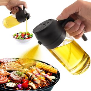 2 in 1 Glass Oil Sprayer & Dispenser, 470ml Glass Olive Oil Sprayer,Cooking Oil Sprayer,Salad,16oz Oil Sprayer for Oil Bottle – Kitchen Gadgets