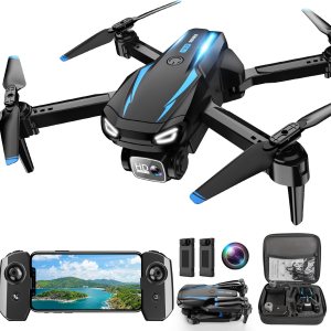 Drone with Camera, 1080P HD FPV Foldable Drone for Kids Adults Beginners, Brushless Motor RC Quadcopter with Stable Hover, Gestures Selfie, Waypoint Fly, 3D Flips, One Key Start, 2 Batteries