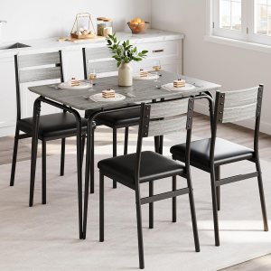 Dining Table for 2, Small Table and Chairs Set of 2, Square Dinette Set for 2, Dinner Table Set, 3 Piece Kitchen & Dining Room Sets for Small Space, Apartment (Gray, Dining Table with 4 Chairs)