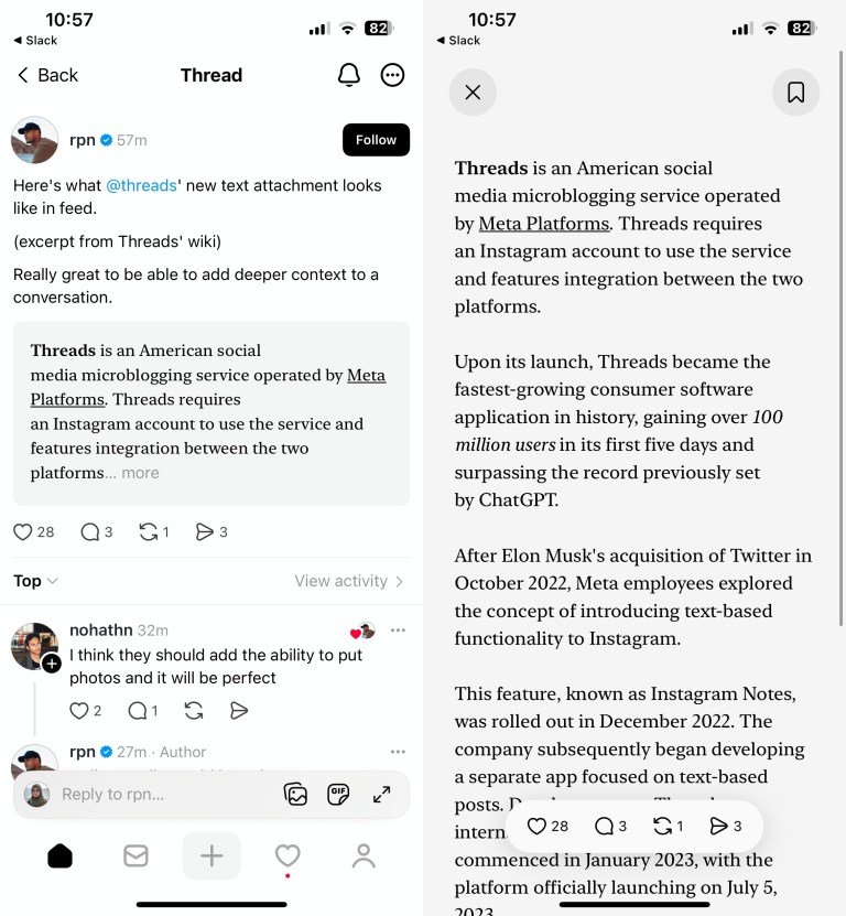 Threads tests a way to share long-form text on the platform | TechCrunch Threads tests a way to share long-form text on the platform | TechCrunch
