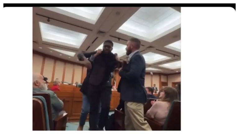 ‘Get Off of Him!:’ Texas Congressional Candidate Dragged Out of Redistricting Hearing By Burly White Guys After Telling Republicans They Are ‘Terrified’ of Trump ‘Get Off of Him!:’ Texas Congressional Candidate Dragged Out of Redistricting Hearing By Burly White Guys After Telling Republicans They Are ‘Terrified’ of Trump
