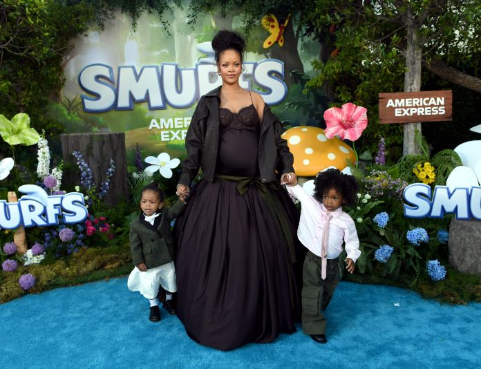 Blue Carpet Royalty! Rihanna Makes Red Carpet Debut With Sons RZA & Riot At ‘Smurfs’ Premiere