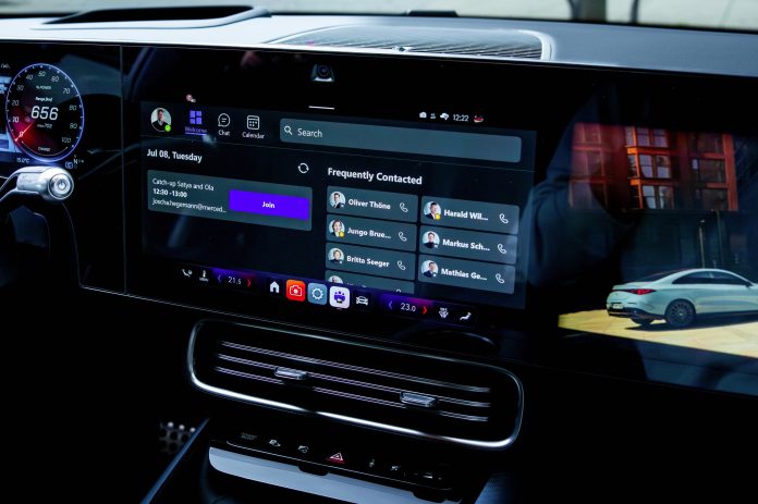Mercedes-Benz’s new $60,000 luxury sedan lets your boss watch you drive during Microsoft Teams meetings.