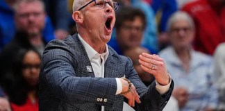 Freshman guard Braylon Mullins scores 17 points as No. 5 UConn rallies past No. 21 Kansas 61-56