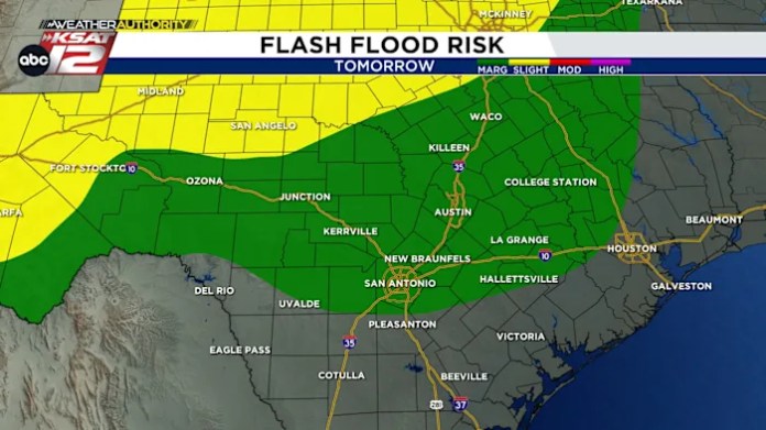 A small chance of flooding in the Hill Country on Saturday