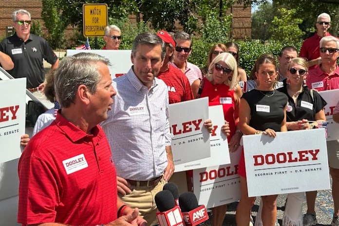 Kemp endorses Derek Dooley for Georgia Senate seat and says an outsider can beat Democrat Jon Ossoff