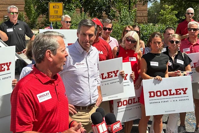 Kemp endorses Derek Dooley for Georgia Senate seat and says an outsider can beat Democrat Jon Ossoff Kemp endorses Derek Dooley for Georgia Senate seat and says an outsider can beat Democrat Jon Ossoff