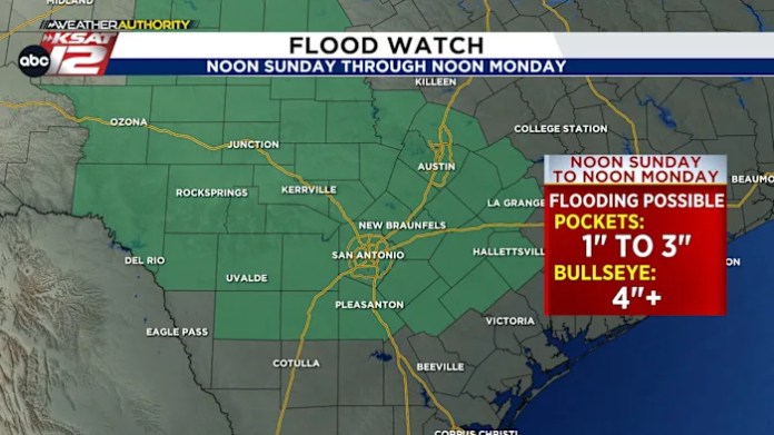 FLOOD WATCH in effect Sunday through Labor Day morning for San Antonio, Texas Hill Country
