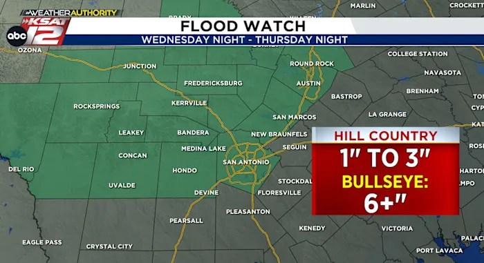 FLOOD WATCH issued for Hill Country, Bexar County Wednesday night through Thursday night | FROUSA NEWS