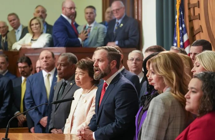 House Democrats helped Dustin Burrows win the gavel. Their departure from the state marks a pivotal moment for him. House Democrats helped Dustin Burrows win the gavel. Their departure from the state marks a pivotal moment for him.