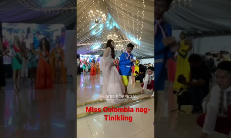 Colombia’s Miss Earth 2022 Andrea Aguilera delights in dancing “Tinikling” during the beachwear competition Colombia’s Miss Earth 2022 Andrea Aguilera delights in dancing “Tinikling” during the beachwear competition