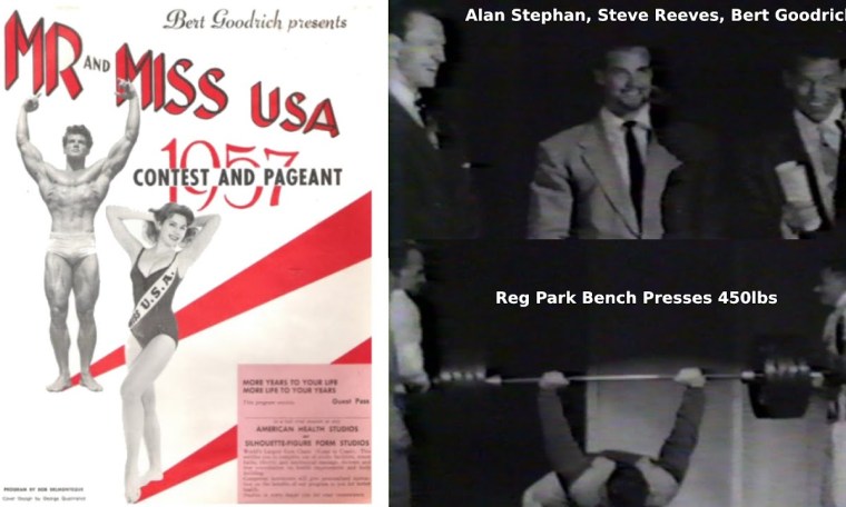 Steve Reeves, Clancy Ross, Vince Gironda, Reg Park, Dick Dubois At Bert Goodrich's 1957 Mr. USA Steve Reeves, Clancy Ross, Vince Gironda, Reg Park, Dick Dubois At Bert Goodrich's 1957 Mr. USA