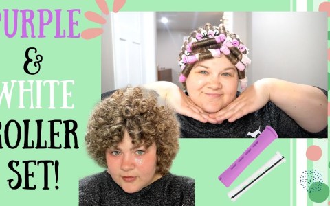 Purple and White Perm Rod Roller Set On Short Hair Purple and White Perm Rod Roller Set On Short Hair