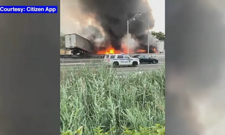 Fiery tractor-trailer crash shuts lanes on NJ highway Fiery tractor-trailer crash shuts lanes on NJ highway