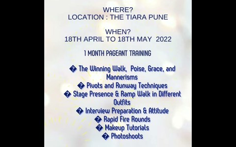 1 Month Pageant Grooming & Coaching in India. If you are a Miss with a Purpose Join The Tiara. 1 Month Pageant Grooming & Coaching in India. If you are a Miss with a Purpose Join The Tiara.