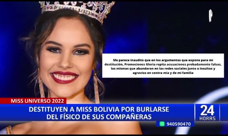 Miss Universo 2022: destituyen a Miss Bolivia por burlarse del físico de sus compañeras Miss Universo 2022: destituyen a Miss Bolivia por burlarse del físico de sus compañeras