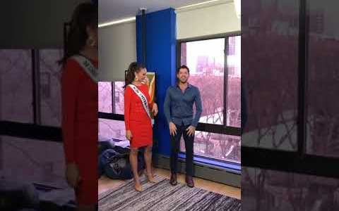 Catriona Gray, Miss Universe, Demonstrates Her Lava Walk to Stephen Walker Catriona Gray, Miss Universe, Demonstrates Her Lava Walk to Stephen Walker