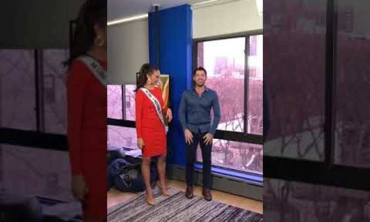 Catriona Gray, Miss Universe, Demonstrates Her Lava Walk to Stephen Walker Catriona Gray, Miss Universe, Demonstrates Her Lava Walk to Stephen Walker