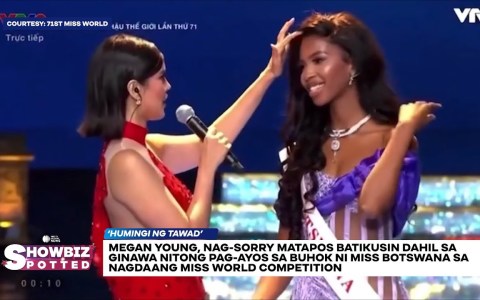 Megan Young, nag-sorry matapos batikusin dahil sa pag-ayos sa buhok ni Miss Botswana sa Miss World Megan Young, nag-sorry matapos batikusin dahil sa pag-ayos sa buhok ni Miss Botswana sa Miss World