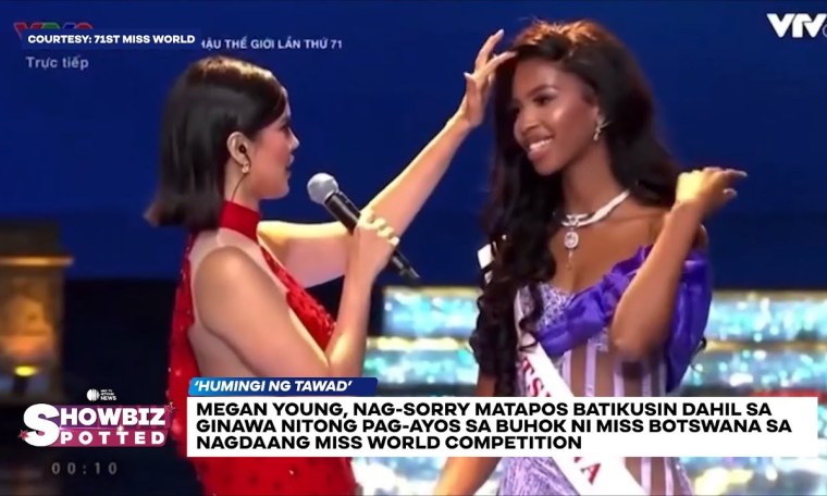 Megan Young, nag-sorry matapos batikusin dahil sa pag-ayos sa buhok ni Miss Botswana sa Miss World Megan Young, nag-sorry matapos batikusin dahil sa pag-ayos sa buhok ni Miss Botswana sa Miss World