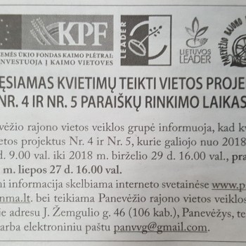 Pratęsiamas kvietimų teikti vietos projektus Nr. 4 ir Nr. 5 paraiškų rinkimo laikas Pratęsiamas kvietimų teikti vietos projektus Nr. 4 ir Nr. 5 paraiškų rinkimo laikas