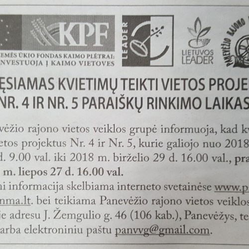 Pratęsiamas kvietimų teikti vietos projektus Nr. 4 ir Nr. 5 paraiškų rinkimo laikas Pratęsiamas kvietimų teikti vietos projektus Nr. 4 ir Nr. 5 paraiškų rinkimo laikas