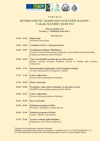 FORUMAS „Bendruomenių tradicijos Panevėžio rajone: vakar, šiandien ir rytoj“ FORUMAS „Bendruomenių tradicijos Panevėžio rajone: vakar, šiandien ir rytoj“