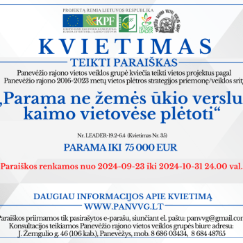 Kvietimas Nr. 35 teikti paraiškas ne žemės ūkio verslo plėtrai Kvietimas Nr. 35 teikti paraiškas ne žemės ūkio verslo plėtrai