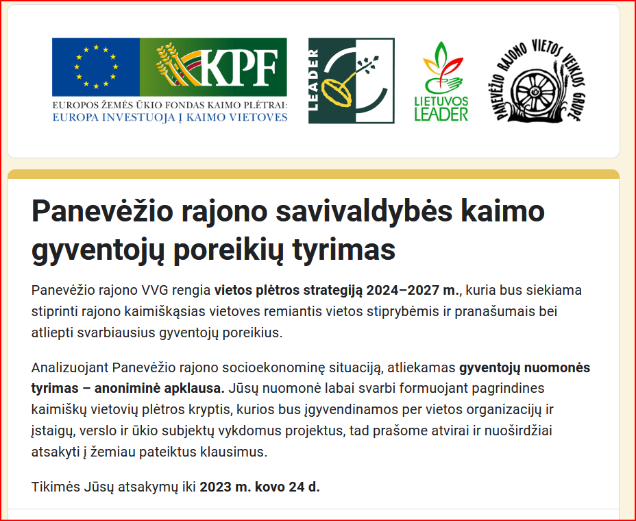 Panevėžio rajono gyventojų ir organizacijų apklausa Panevėžio rajono gyventojų ir organizacijų apklausa