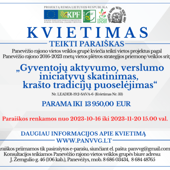 Kvietimas teikti paraiškas Nr. 33 Parama veiklų projektams Kvietimas teikti paraiškas Nr. 33 Parama veiklų projektams