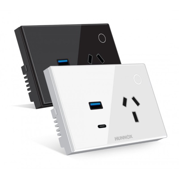 TOMACORRIENTE+USB A+USB C HUNNOX SMART TACTIL NEGRO TOMACORRIENTE+USB A+USB C HUNNOX SMART TACTIL NEGRO