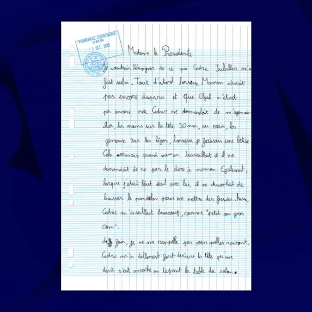dans une lettre lue à l’audience, le fils de Cédric et Delphine Jubillar accuse son père de maltraitances dans une lettre lue à l’audience, le fils de Cédric et Delphine Jubillar accuse son père de maltraitances