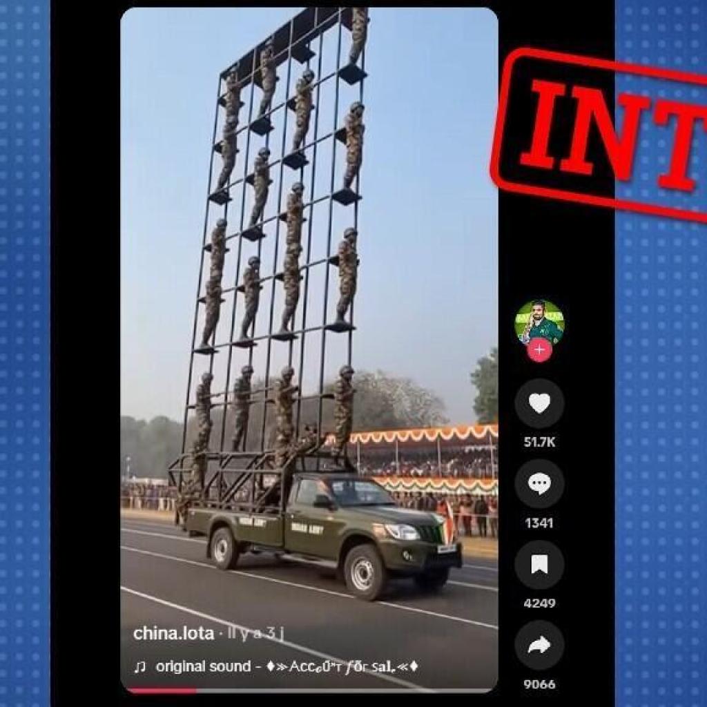 Des soldats indiens chutent d’un échafaudage lors d’un défilé militaire ? Une vidéo créée par IA Des soldats indiens chutent d’un échafaudage lors d’un défilé militaire ? Une vidéo créée par IA