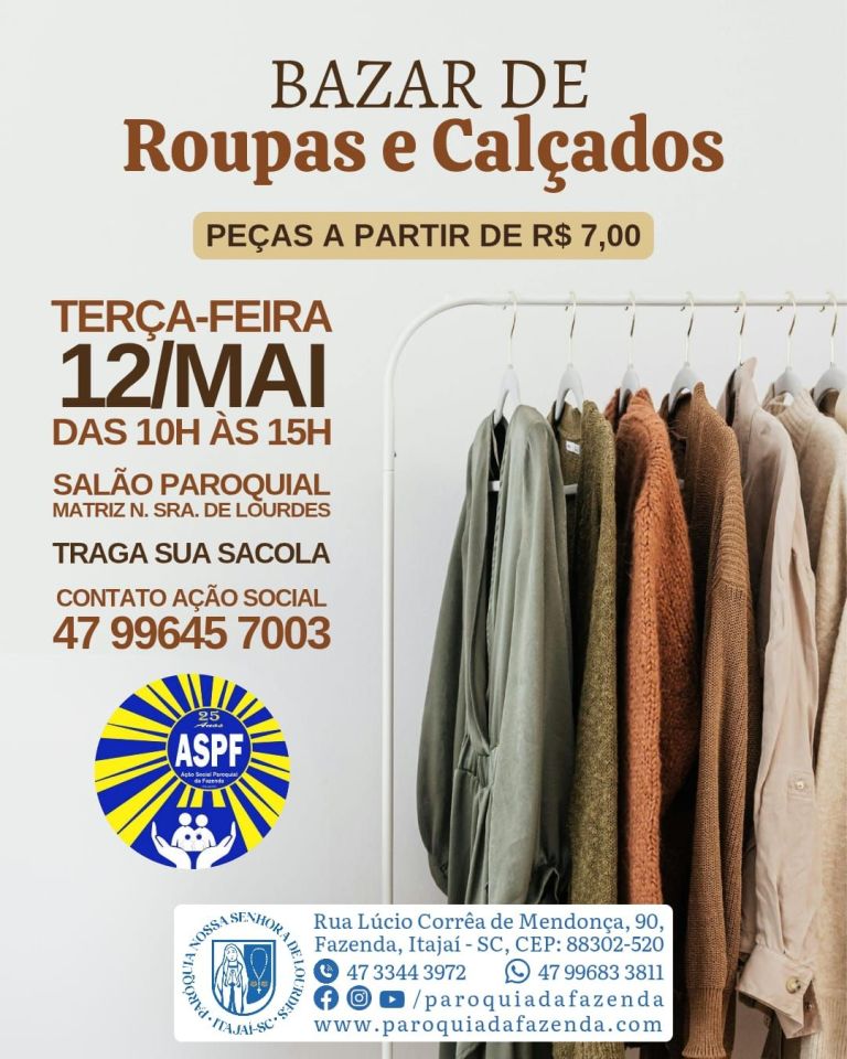 Bazar de Roupas e Calçados acontece na próxima terça-feira Bazar de Roupas e Calçados acontece na próxima terça-feira